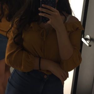 Yellow Off the Shoulder Ruffle Blouse